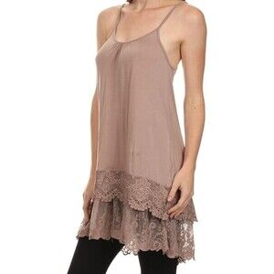 "Vintage" Crochet Lace Layered Cami Dress / Top brown size MED
